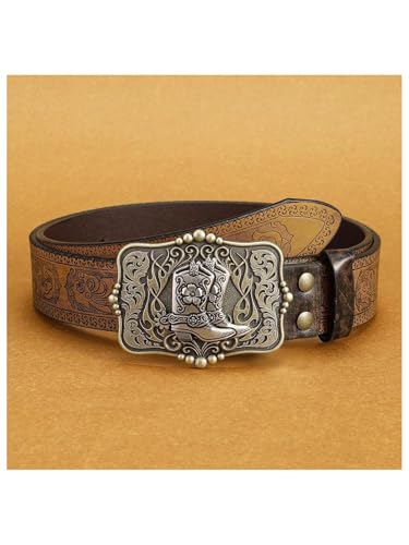 Women's Rhinestone Buckle Belt Floral Embossed Turquoise Leather Belt Cowgirl Vintage Waist Belt2