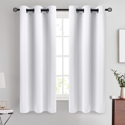 Image of COSVIYA Grommet Room Darkening Pure White Curtains 63 inch Long for Bedroom | Light Blocking Insulated Thermal Curtains for Living Room, Blackout Thick Polyester Window Drapes,42x63 inches, 2 Panels