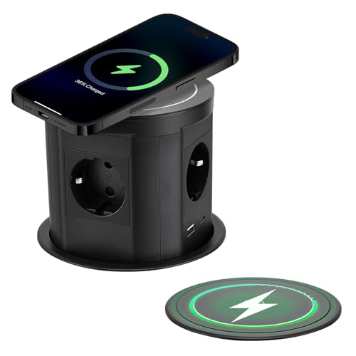 Prise plan de travail cuisine induction chargeur sans fil multiprise escamotable USB C noir