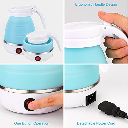 Portable Electric Kettle Travel Size, 600ML Small Foldable Tea Coffee Kettle with Collapsible Bowl and Cups, 5 Min Fast Water Boiling, BPA Free Food Grade Silicone, 110V 400W by WADEO - Image 2