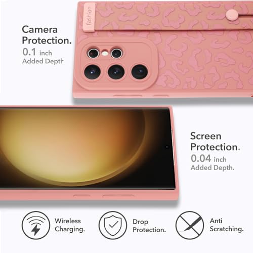 Image of Compatible with Samsung Galaxy S23 Ultra Case with Strap Wrist Pink | Cheetah Print Shockproof Soft TPU Protective Cover for Women Girls, Slim Anti Scratch Case 6.8 Inch, Pink