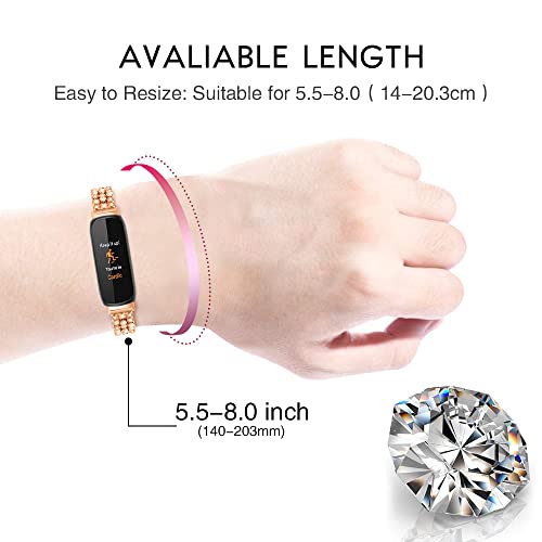 Watchband for Fit bit inspire 3 Bands, Rhinestones Ajustable Bracelet 5.5"-8.1" Unique Stainless Steel Accessories Strap Replacement Band For Fit bit inSpire 34