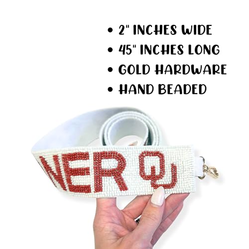 Image of Lashicorn Beaded Purse Strap Oklahoma White College Game Day Clear Handbag Replacement Strap Stadium Football University 45 inch Gold Hardware Clips