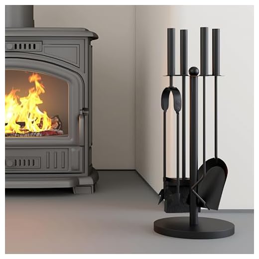 Kingson - Juego de 5 piezas para chimenea negro – Dia18x48cm – Accesorios para quemador de leña – Kit completo de herramientas para el mantenimiento de chimeneas