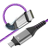 USB C to USB C Cable, Light up iPhone 15 Charger Cord 6ft, 60W/3A LED Type C Fast Charging Cable for iPhone 15 Por Max Plus/MacBook Air/Pro, iPad Pro 12.9/11, for Samsung Galaxy S23/S22 (Purple)
