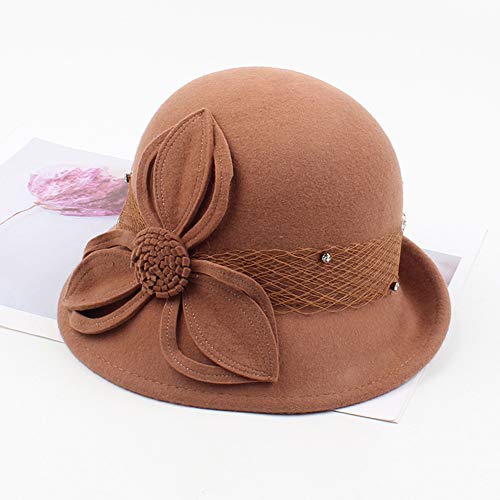 Preisvergleich Produktbild GJF Damen Zylinder, Herbst- und Wintermode Mesh Vielseitiger Zylinder, atmungsaktiver Kaltfilzhut, Outdoor Sports Bankett Shopping-Brown