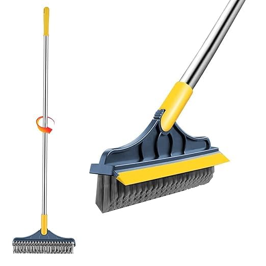 PECAPRO Bathroom Cleaning Brush with Long Handle with Wiper 2 in 1 Tiles Cleaning Brush Floor Scrub Bathroom Brush with Long Handle 120° Rotate Bathroom Floor Cleaning Brush Kitchen Accessories Items