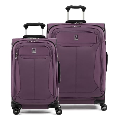 Image of Travelpro Tourlite Softside 2-Piece Set, Expandable Luggage, 4 Spinner Wheels, Lightweight Suitcase, 21 inch Carry-On, 25 inch Checked Medium, Deep Purple