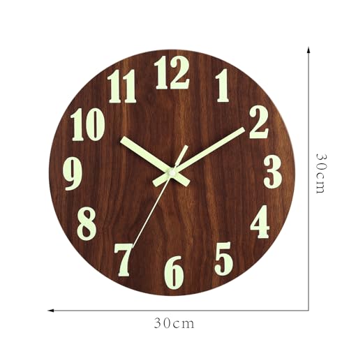 Image of HZDHCLH Luminous Wall Clock 12 Inch Silent Non Ticking Clock for Living Room Bedroom Kitchen Office(Wood Color)