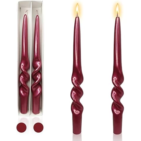 Gedengni Taper Candle Spiral Candlesticks, 9inch Metallic Twisted Candles Long Candle Sticks Red Tapered Candles for Table Decor Christmas Gift Idea,3D-MT-RED Cover