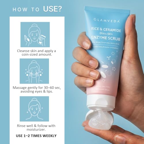 Image of Glamveda Glass Skin Enzyme Face Scrub | Daily Gentle Exfoliator for Smooth, Glowing Skin | Korean Rice Water, Ceramides & AHA BHA |300 gm| Pack of 3