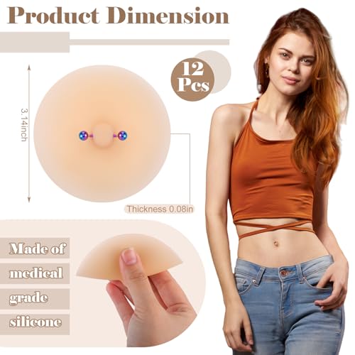 Image of Tondiamo 6 Pairs Pierced Nipple Pasties Fake Piercing Bra Silicone Nipple Covers for Women Lingerie Reusable Silicone Adhesive Bra