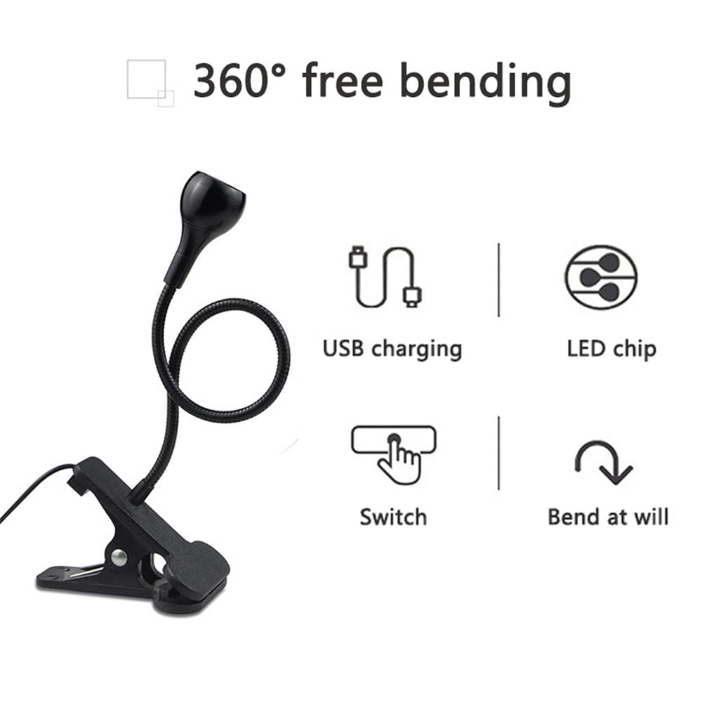 Luce a LED a clip, per la lettura degli occhi, luce da lettura con collo d'oca, luce flessibile a 360°, luce notturna a clip per scrivania, letto e computer, colore nero