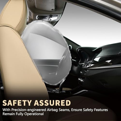 Image of FLORICH Seat Covers, Front Car Seat Covers Luxury Waterproof Faux Leather Seat Covers Cushion, Car Seat Protectors Universal Fit for Most 5 Seats Vehicles - Beige