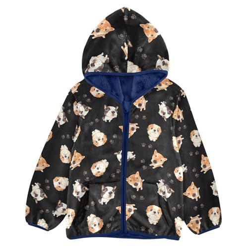 Funny Dog Toddler Fleece Jacket Baby Boys Hooded Zipper Long Sleeve Thick Warm Outerwear 3-10 Years