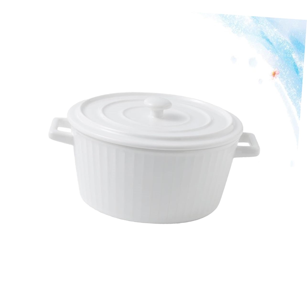 Bol avec Couvercle à Double Anse en Céramique Blanc | Compatible Micro-ondes, Isolation Alimentaire, Usage la Cuisine et Mélange de Salade, Format Simple et Moderne