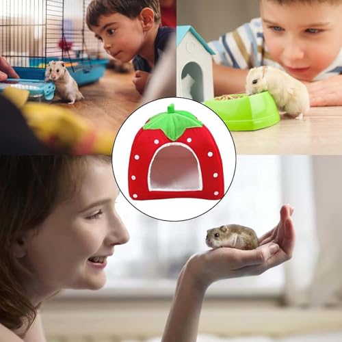 MXYZQDE Meerschweinchen Bett, Kuscheliges Erdbeer Haus für Meerschweinchen Zubehoer, Kuschelhöhle Meerschweinchen Geeignet für Winter Warm und Sauber Sind Haustierliebhaber