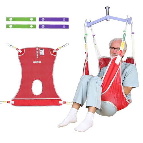 Universal-Ganzkörper-Patientenlifter-Sling mit Toilettenausschnittfür Toilettengang Heben Umlagern und TransferHebegurt aus Mesh-Material für pflegebedürftige und ältere Menschen ((rot Größe L))