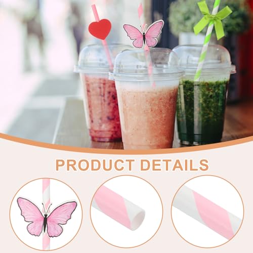 uxcell 40 pitillos de papel con diseño mariposa rosa miniatura 3
