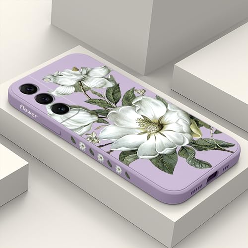 Coque Samsung S22 en silicone liquide doux avec motif floral et finition fine en coton 6,1 pouces
