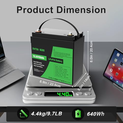 DATOUBOSS 12V 50Ah LiFePO4 Battery, Deep Cycle Marine Battery, Grade A+ Lithium Battery Cells with 50A BMS Perfect for Trolling Motors, Yacht, Marine, Boat, Fishing Finder, RV, Solar