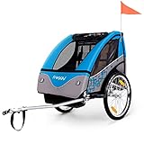 FROGGY Kinder Fahrradanhänger mit Federung - 5-Punkt Sicherheitsgurt, Fahrrad Kinderanhänger für 1 bis 2 Kinder max. 40kg, Cyan Blau