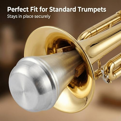 Professional Trombone Practice Mute, Aluminum Straight Mute, 0.7 Inch Opening, Silver Finish with Cork Strips