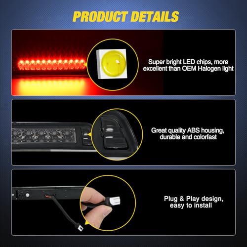 Image of Nilight Third Brake Light Tail High Mount 3rd Stop Lights Smoked Lens Compatible with Ridgeline 2006 2005 2006 2007 2008 2009 2010 2011 2012 2013 2014 Truck Rear Center Cab Lamp