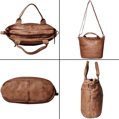 Image of RUSTIC TOWN Leather Tote Bag for Women - Washed Leather Shoulder Bag Hobo Crossbody Travel Handbag Ladies Purse Large Office Satchel