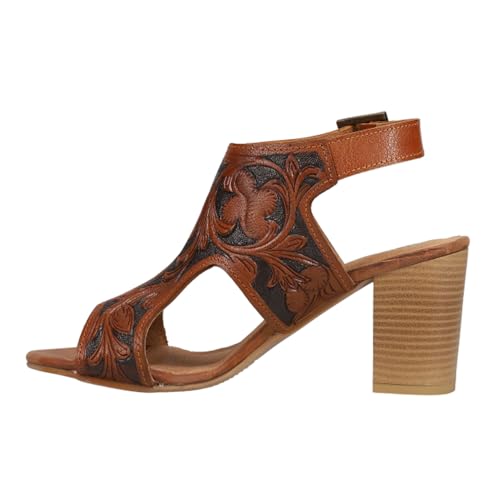 ROPER Footwear Women's Mika II Tan Tooled Heel Brown3