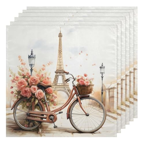 Set de 6 Servilletas de Tela con Diseño Paris Bicycles Flower miniatura 1