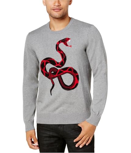 I-N-C Mens Intarsia Knit Snake Pullover Sweater, Grey, Medium