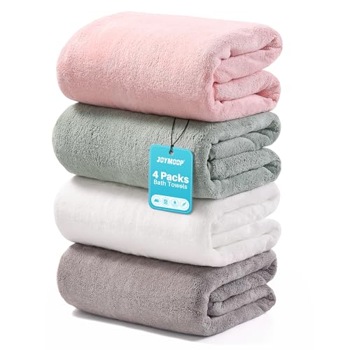 JOYMOOP Bath Towels 4 Packs Extra Large 60 x 30 Quicker to Dry Towels for Bathroom Super Soft and Absorbent Mcirofiber Larger & Lighter Weight Bathroom Towels Mixed Color