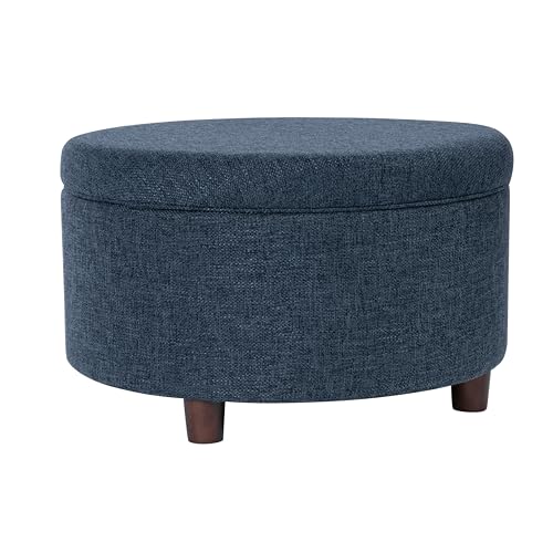 Image of HomePop 28 inch Round Storage Ottoman - Textured Navy