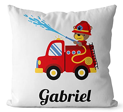 SB69 Coussin Camion Pompier personnalisé prénom, coussin sieste, coussin maternelle, coussin enfant, oreiller sieste, oreiller maternelle, déco, oreiller prénom, cadeau coussin prénom