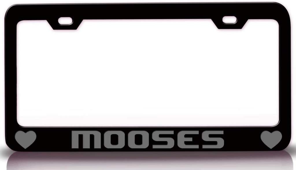 Mooses w/Heart Metal Car SUV Truck License Plate Frame Holder Bl w86