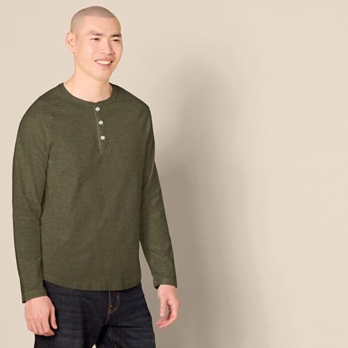 Amazon Essentials Camisa Henley de Manga Larga de Ajuste Entallado Hombre, Verde Oliva Mezcla, L