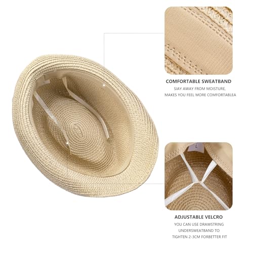 Image of Straw Fedora Hat for Women Men Short Brim Panama Hat Roll Up Trilby Summer Beach Sun Hat UPF 50+ (US, Alpha, Medium, Large, Beige)