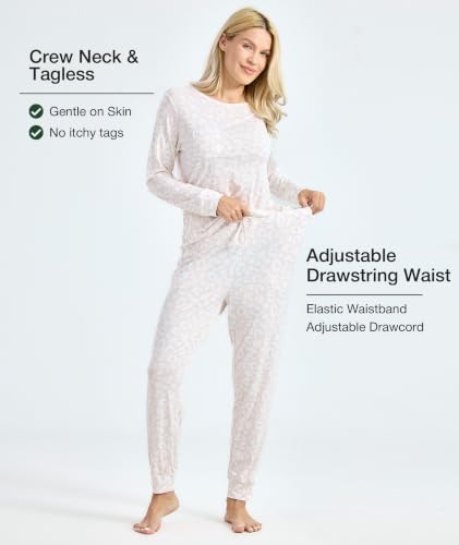 Image of GYS Bamboo Viscose Sleep Sets for Women Long Sleeve Crew Neck Pajama Sets with Pockets