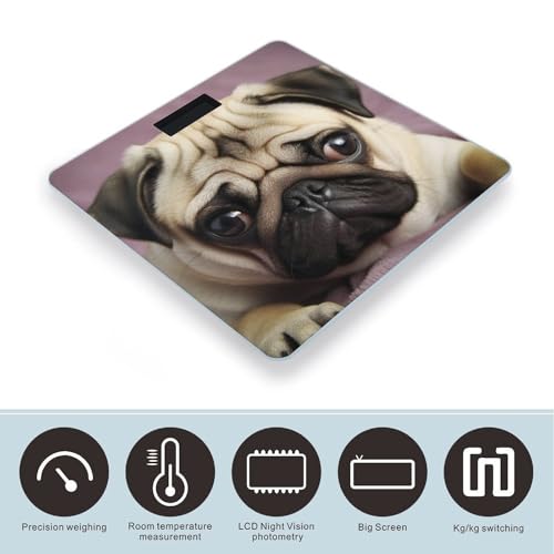 Báscula digital para baño Pug vidrio templado LCD miniatura 3