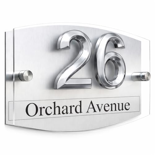 3D House Numbers Plaques Door Numbers Street Names Outdoor Signs 3D Numbers Customised Dual Layer Plaque (3D SILVER NUMBERS)