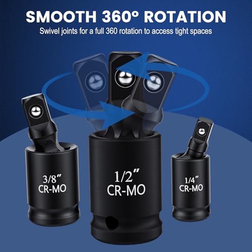 Image of Impact Socket Adapter Set, 10-Piece 1 /4 inch 3 /8 inch 1 /2 inch Drive Swivel Universal Joint Socket, Cr-Mo Steel, Drill Adapter and Reducer Set for Automotive Repair and DIY