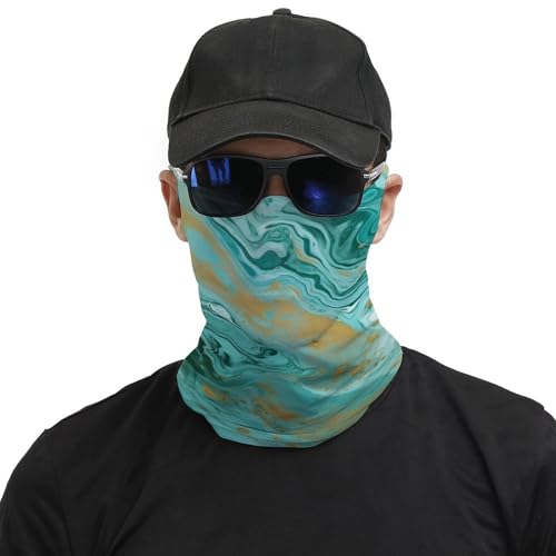 Neck Gaiter Teal And Gold Marble Face Mask for Travel Face Cover Scarf for Men Women Elastic Headbands Wind-proof Bandana for Skiing Fishing Hiking Cycling3