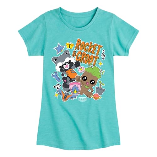Marvel Guardians of The Galaxy - Groot and Rocket Stickers - Toddler and Youth Girls Fitted Short Sleeve Graphic T-Shirt