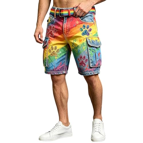 Mens Pride Month Cargo Shorts Relaxed Fit Rainbow Print Shorts Multi Pocket Summer Casual American Flag Short Pants