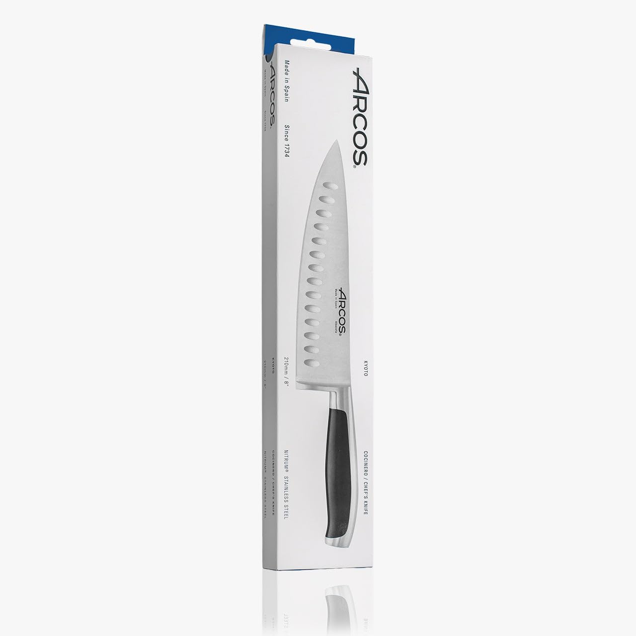 Arcos Coltello Chef in Acciaio Inossidabile – Doppio Affilato Professionale per Tagliare Alimenti, Manico Ergonomico in Poliossimetilene, Lama da 210 mm – Nero, Serie Kyoto
