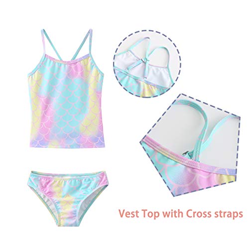 Image of Girls Two Piece Tankini Swimsuits Tie Dye Bathing Suit for Kids One Shoulder Swimwear 3-16 Years