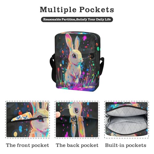 crossbody messenger bag Crossbody Small Bags For Women small crossbody purse Adjustable Strap for work work - Dwarf Rabbit Dripping Paint2