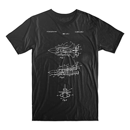 Space Shuttle Patent T-Shirt, NASA Shirt 100% Soft Cotton Premium Black (Large)