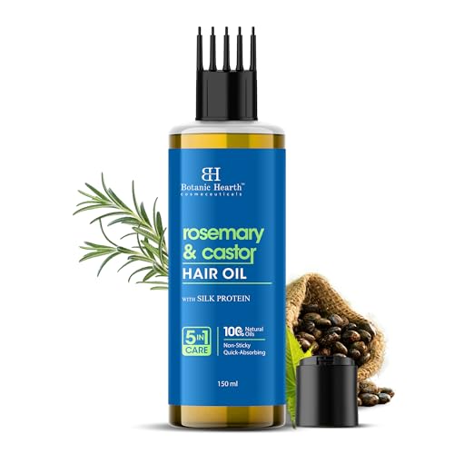 Image of Botanic Hearth 100% Pure Rosemary & Castor Oil for Hair Growth | Stimulates Growth, Boosts Thickness, and Nourishes Scalp | 150 ml